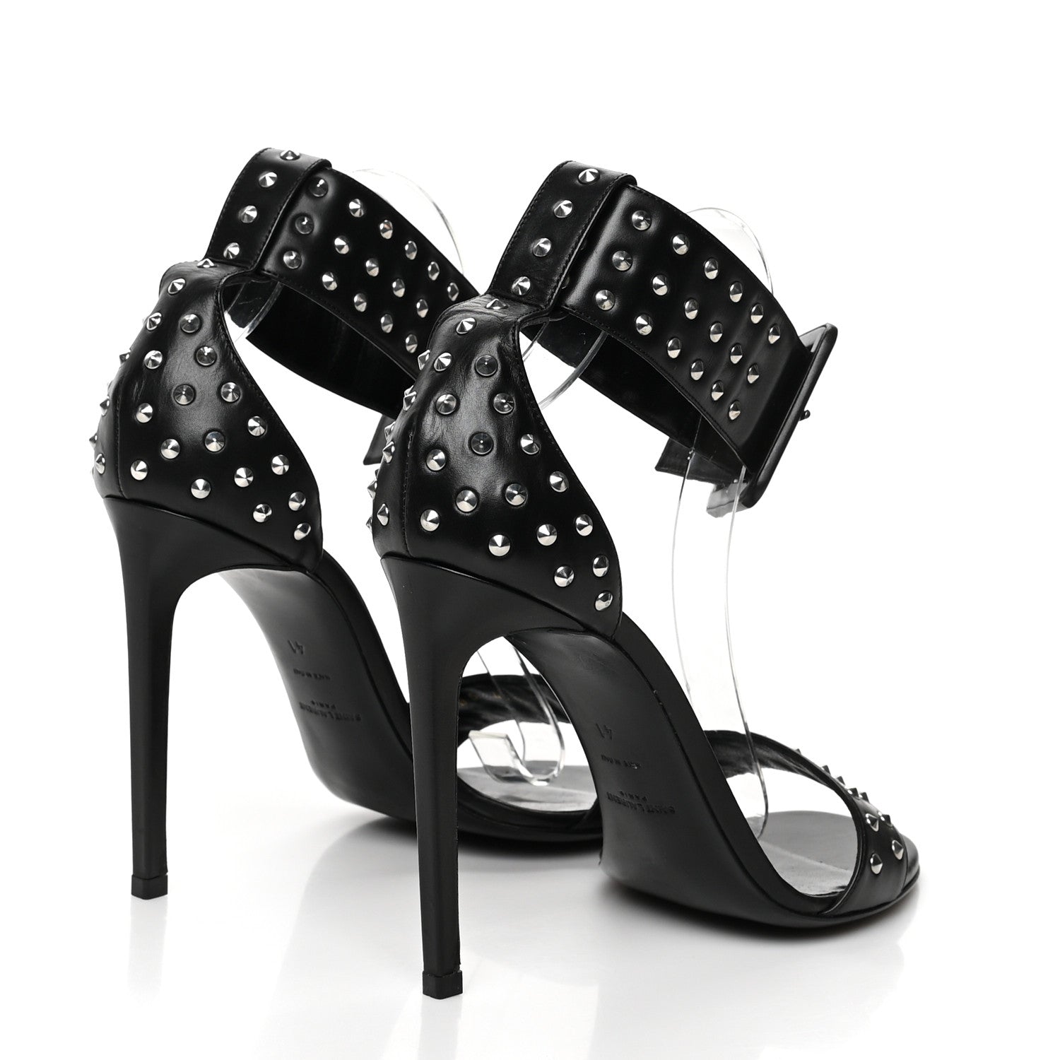 Saint Laurent Calfskin Studded Jane 105 Ankle Strap Sandals 41 Black 4 of 7