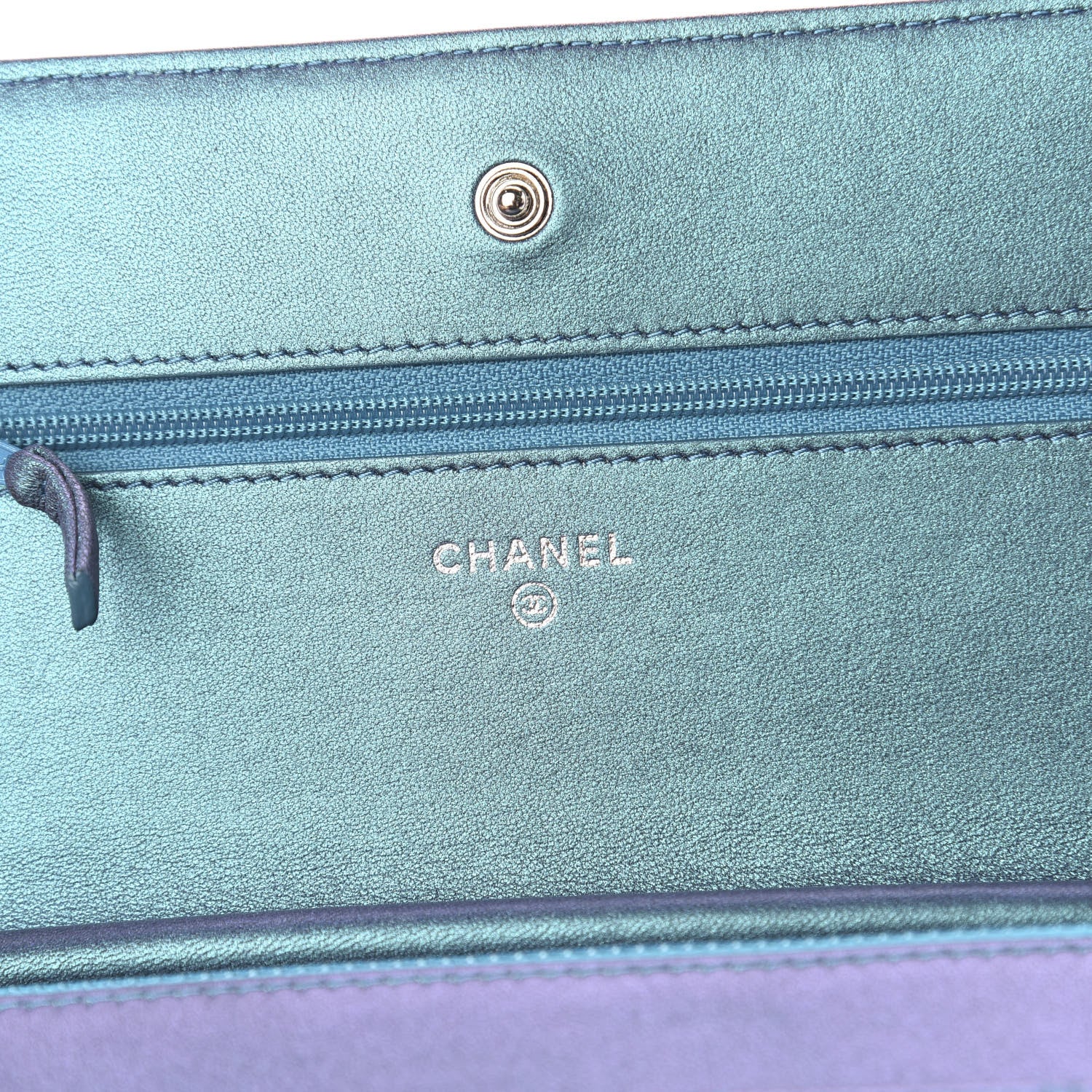 Chanel Metallic Lambskin Wallet On Chain WOC Turquoise 5 of 11