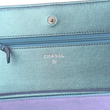 Chanel Metallic Lambskin Wallet On Chain WOC Turquoise 5 of 11