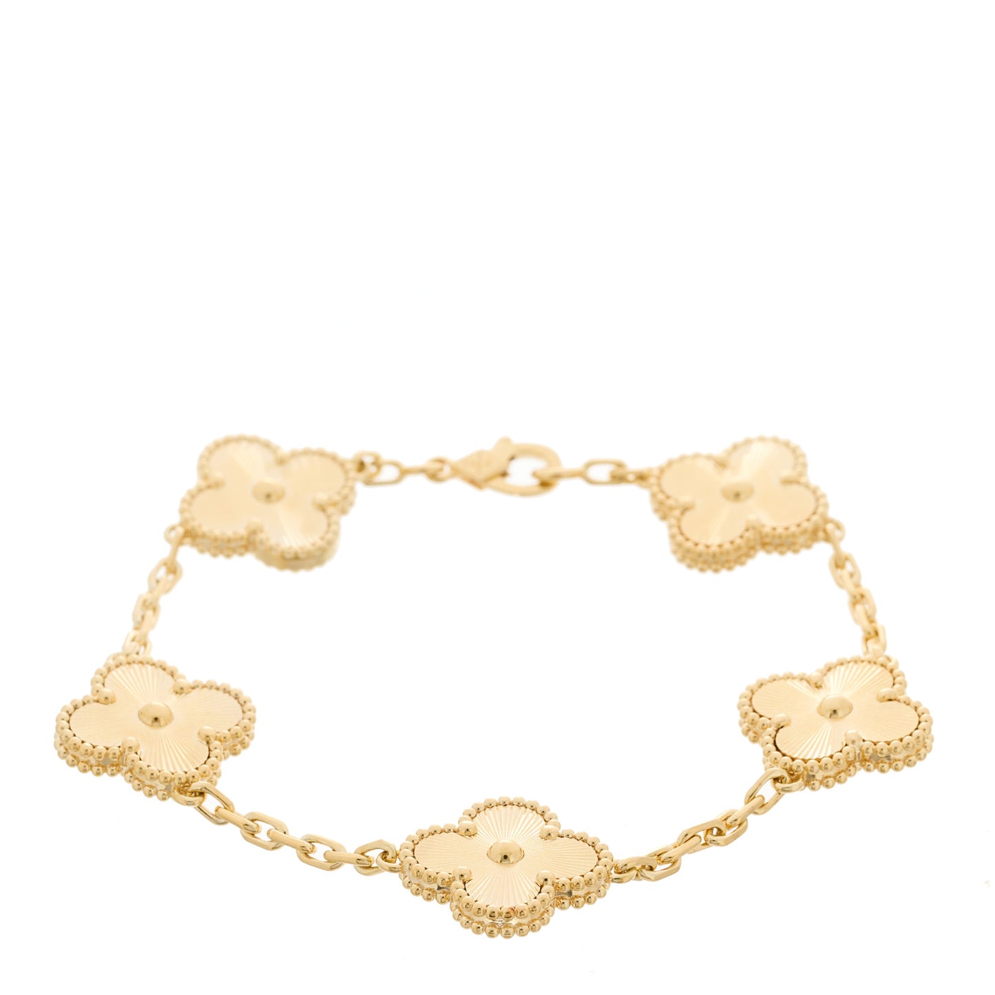18K Yellow Gold 5 Motifs Guilloche Vintage Alhambra Bracelet
