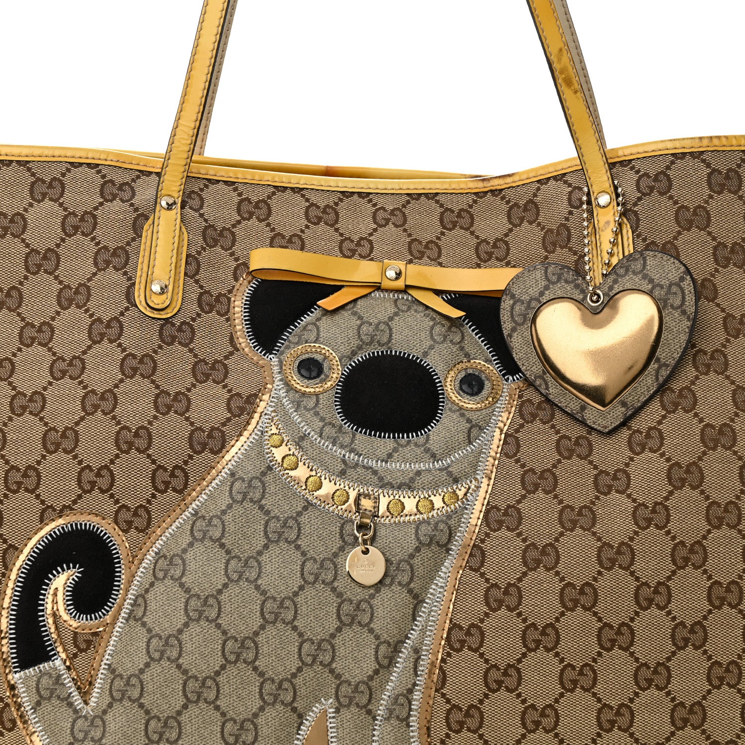 Gucci GG Monogram Patent Oliver Pug Tote Yellow Beige 8 of 21