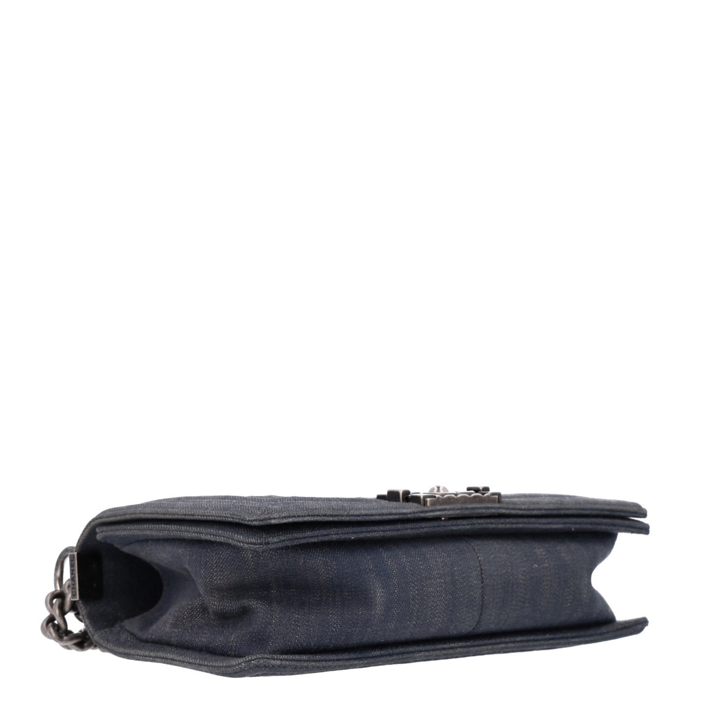 Denim Quilted Embossed Medium Boy Flap Blue