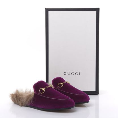 Gucci Velvet Fur Womens Princetown Slippers 35 Fucsia Violet Cyclamen Natural 8 of 8