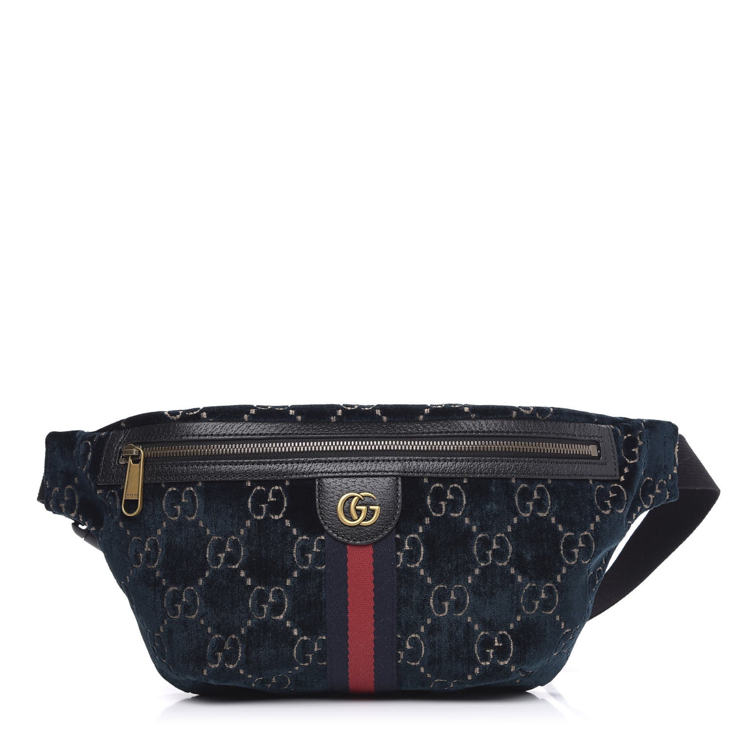 Velvet GG Monogram Web Belt Bag Blue Beige