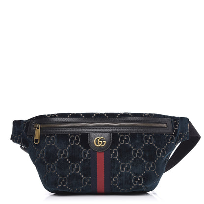 Gucci Velvet GG Monogram Web Belt Bag Blue Beige 1 of 9