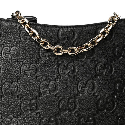 Gucci GG Grainy Calfskin Emblem Medium Shoulder Bag Black 15 of 19