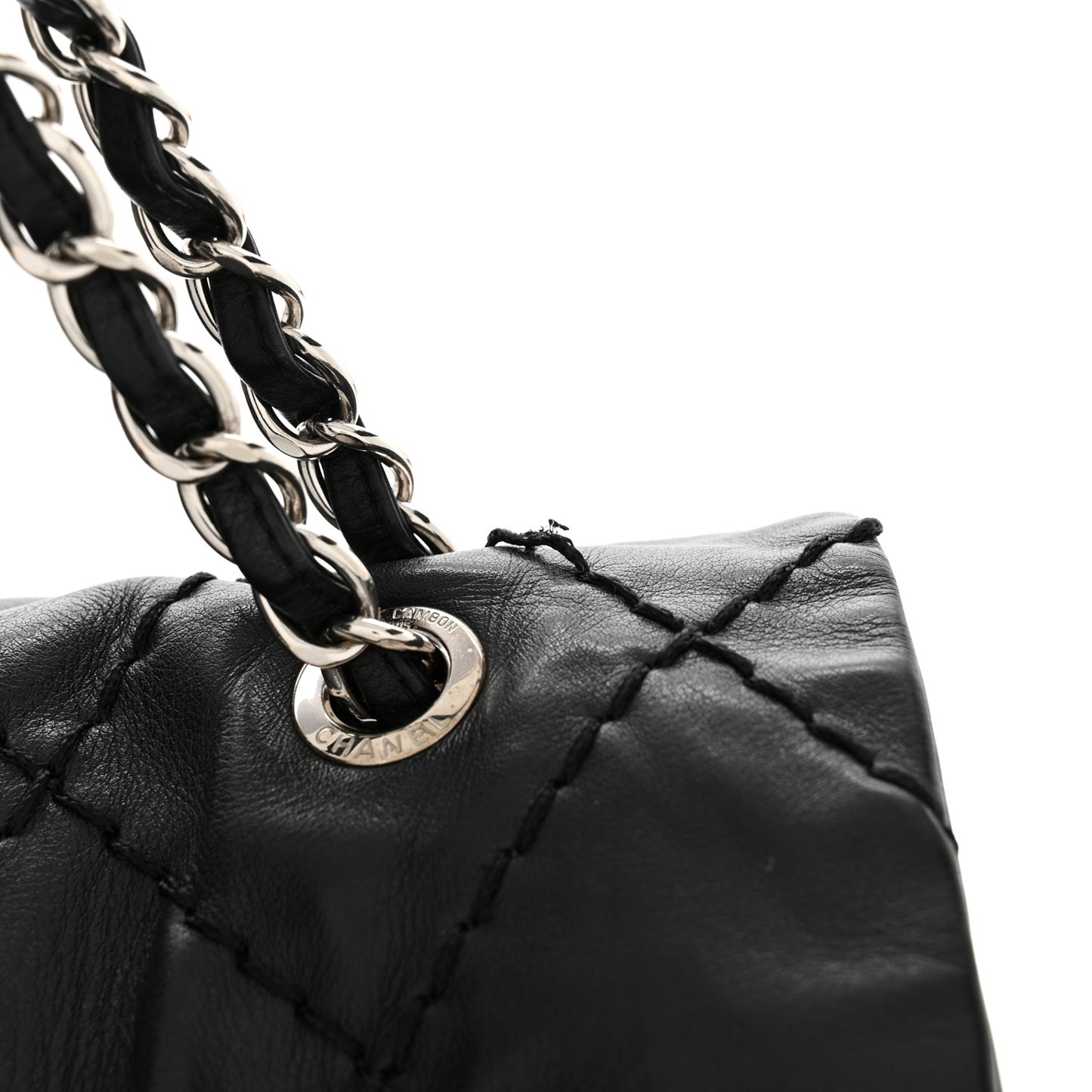 Calfskin Stitched Large Expandable Flap Bag Black