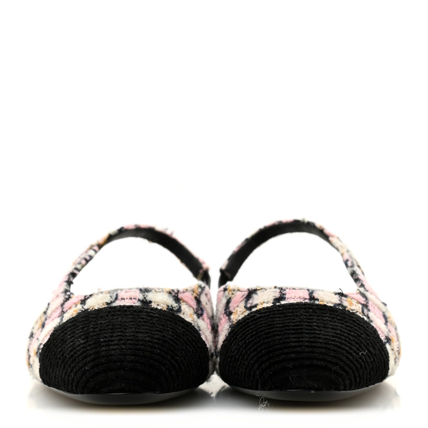 Tweed Cap Toe CC Slingback Flats 40 Black Pink White