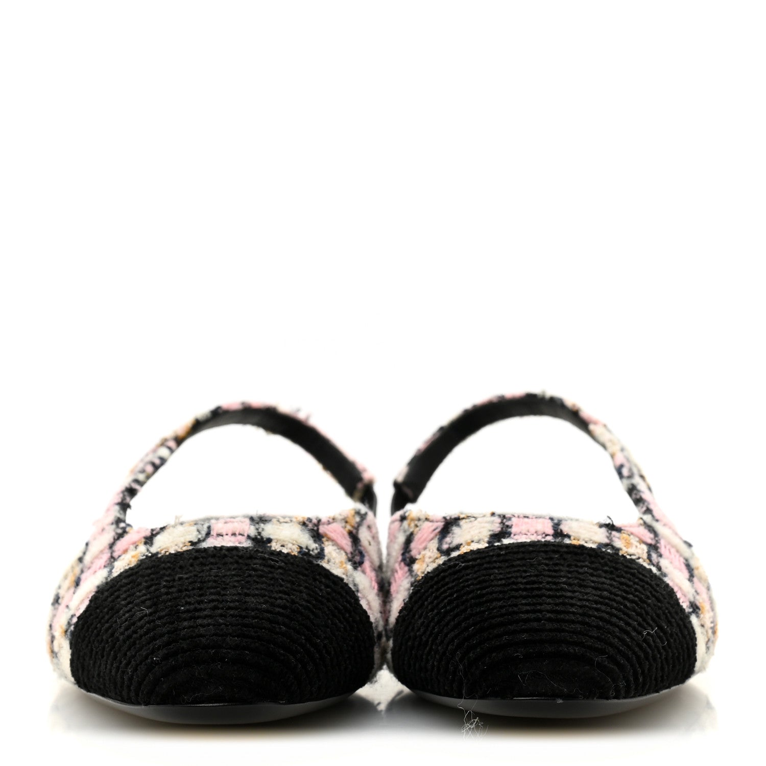 Chanel Tweed Cap Toe CC Slingback Flats 40 Black Pink White 3 of 10