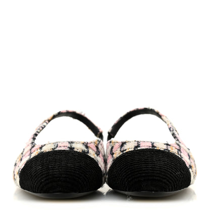 Chanel Tweed Cap Toe CC Slingback Flats 40 Black Pink White 3 of 10