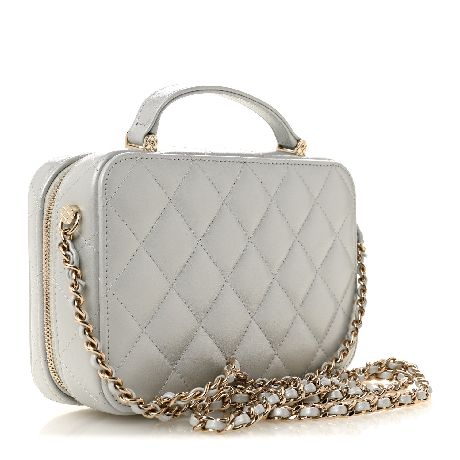Chanel Metallic Lambskin Quilted Top Handle Vanity Case Silver 4 of 13