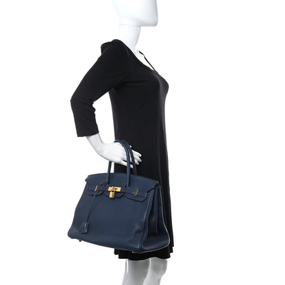 Hermes Taurillon Clemence Birkin 35 Bleu Brighton 2 of 21