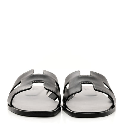 Hermes Box Calfskin Oran Sandals 38 Black 2 of 9
