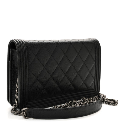Chanel Caviar Quilted Boy Wallet On Chain WOC Black 3 of 12