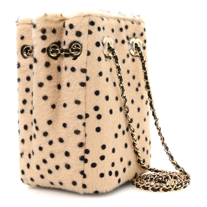 Chanel Pony Hair Cheetah Printed CC Chain Bucket Bag Light Beige Black 2 of 10