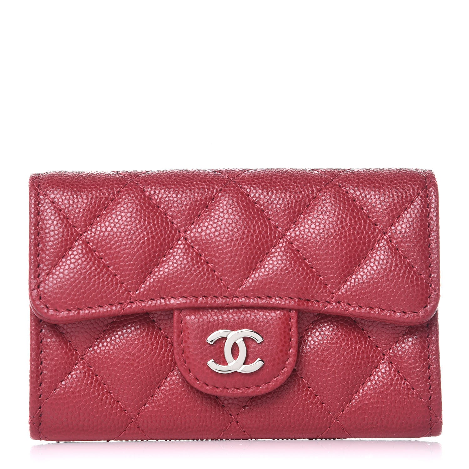 Chanel Caviar Quilted Flap Card Holder Wallet Red 1 of 9