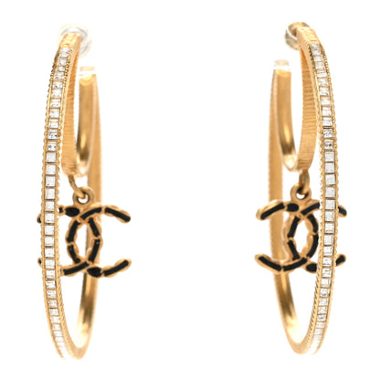 Chanel Baguette Crystal CC Drop Hoop Earrings Gold 1 of 4