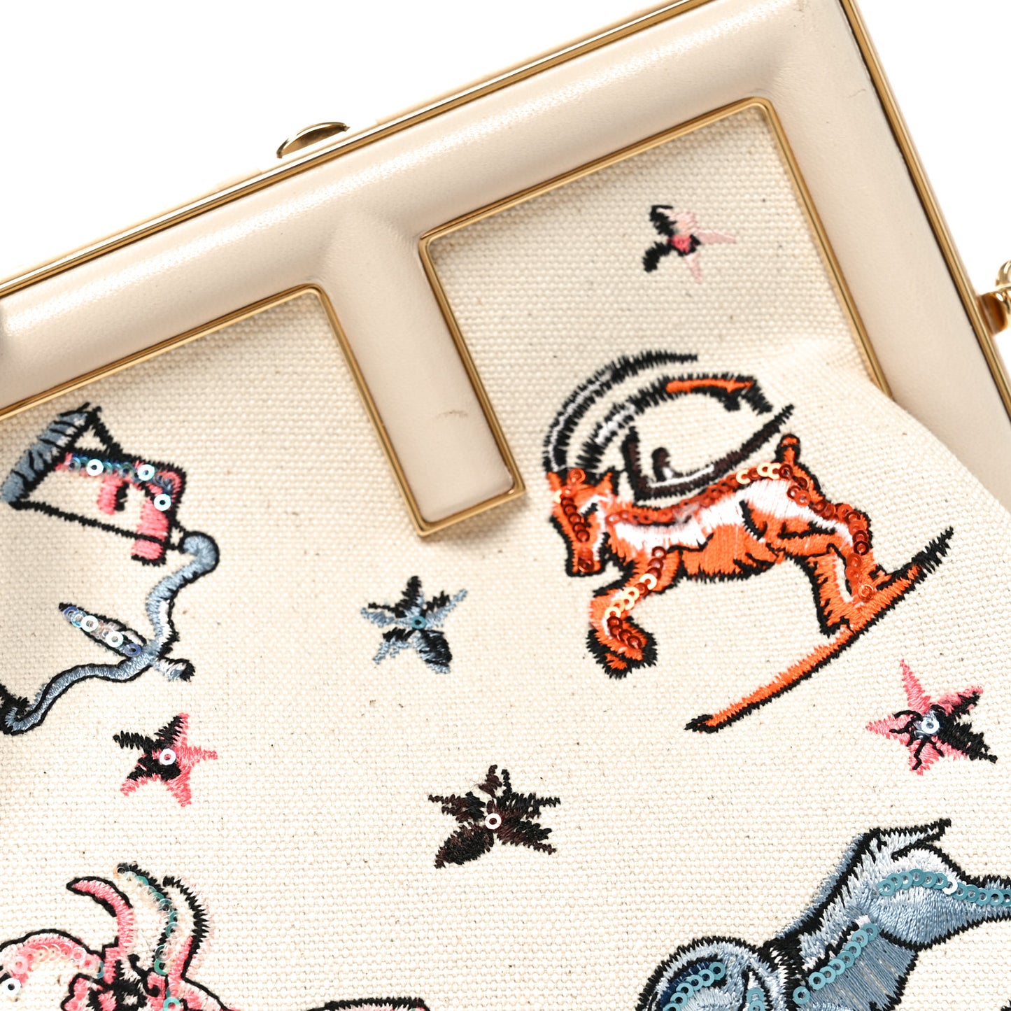 Canvas Ricamo Embroidered Astrology Small Fendi First Grezzo Multicolor