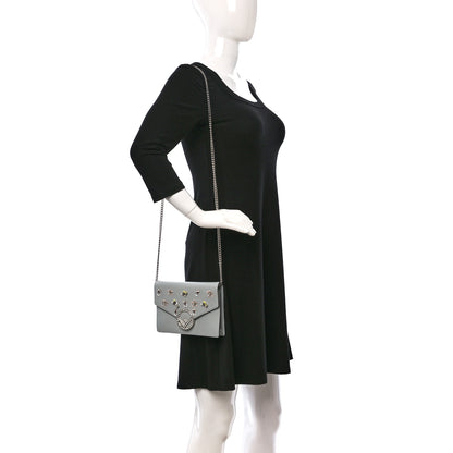 Fendi Vitello Liberty Crystal Embellished F is Fendi Medium Envelope Wallet on Chain Grigio Perla 2 of 14