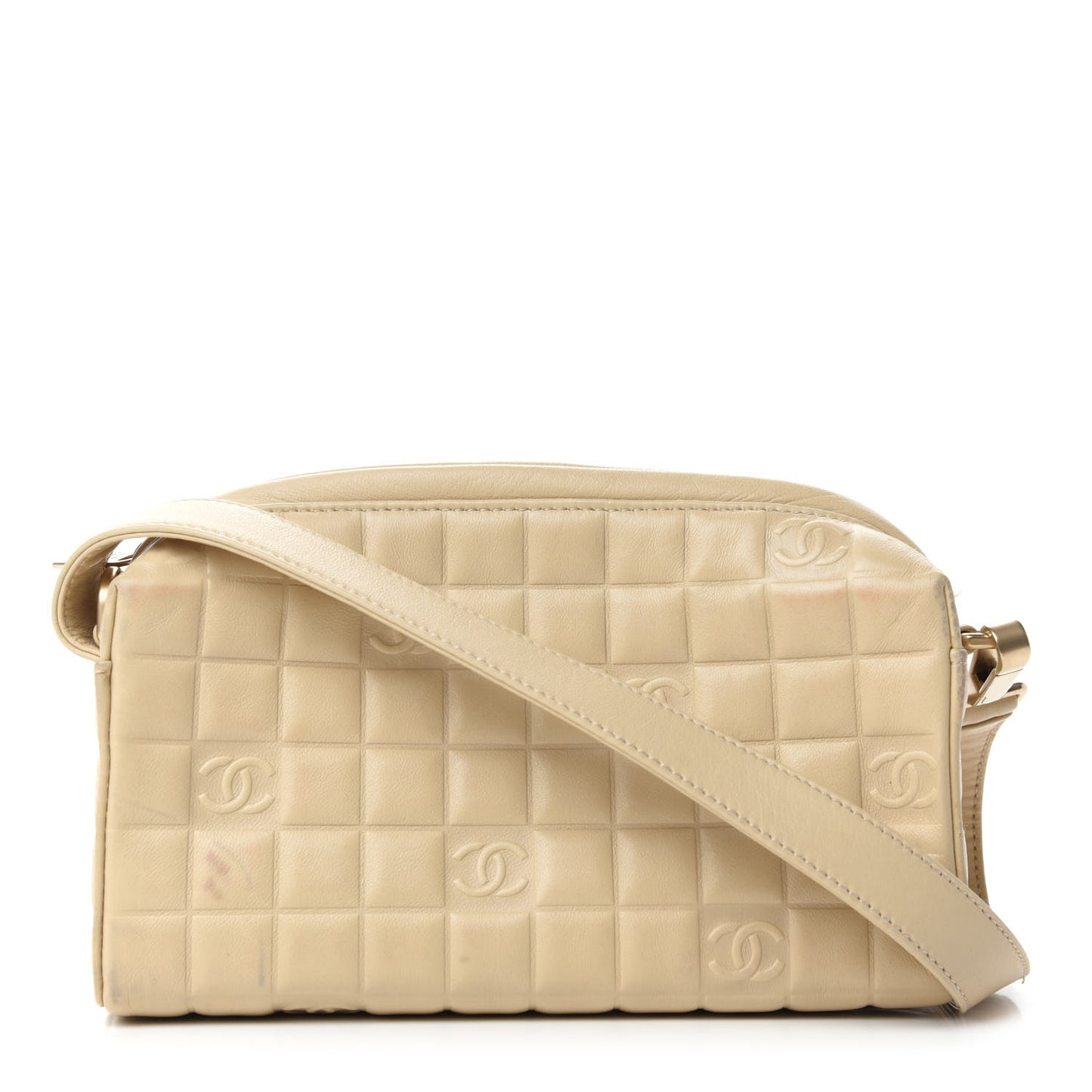 Lambskin Quilted CC Chocolate Bar Shoulder Bag Beige