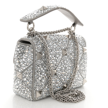 Valentino Garavani Crystal Suede Enamel Medium Roman Stud Shoulder Bag Silver 3 of 10