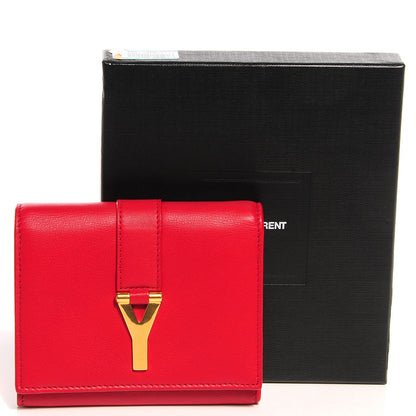 Saint Laurent Calfskin Classic Y Compact Wallet Red 5 of 7