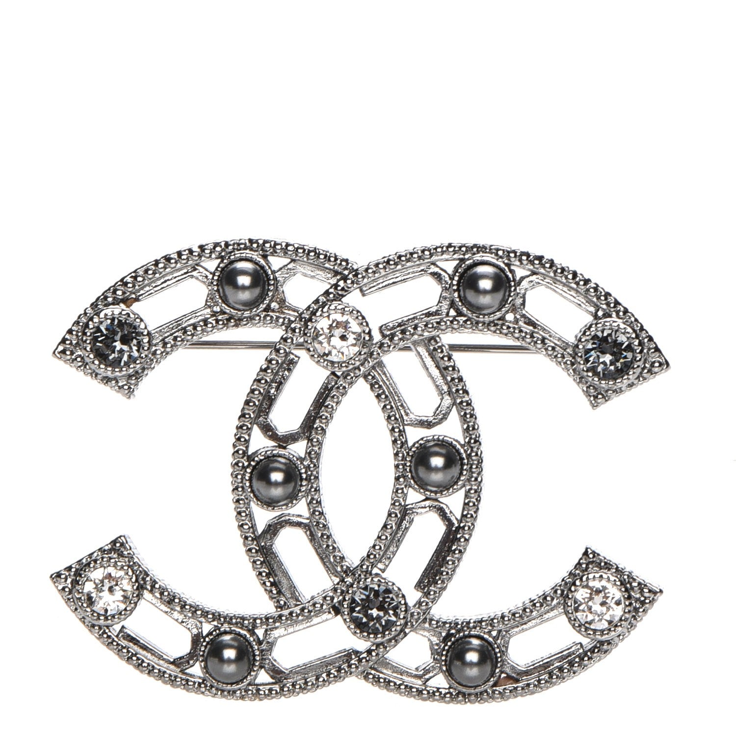 Chanel Ruthenium Pearl CC Brooch Black 1 of 5