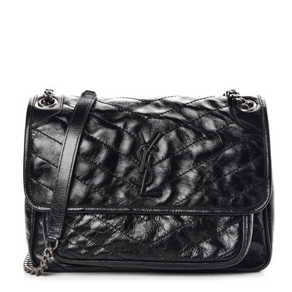 Saint Laurent Crinkled Calfskin Matelasse Monogram Medium Niki Chain Satchel Black 1 of 8