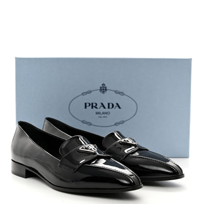 Prada Vernice Triangle Pointed Toe 25mm Loafers 37.5 Black 8 of 8