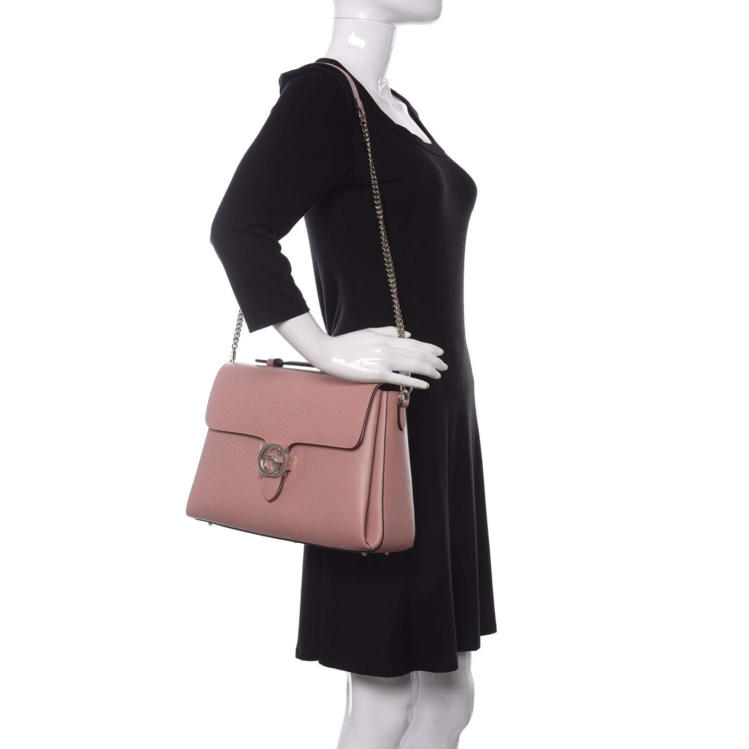 Gucci Dollar Calfskin Medium Interlocking G Top Handle Shoulder Bag Soft Pink 2 of 10