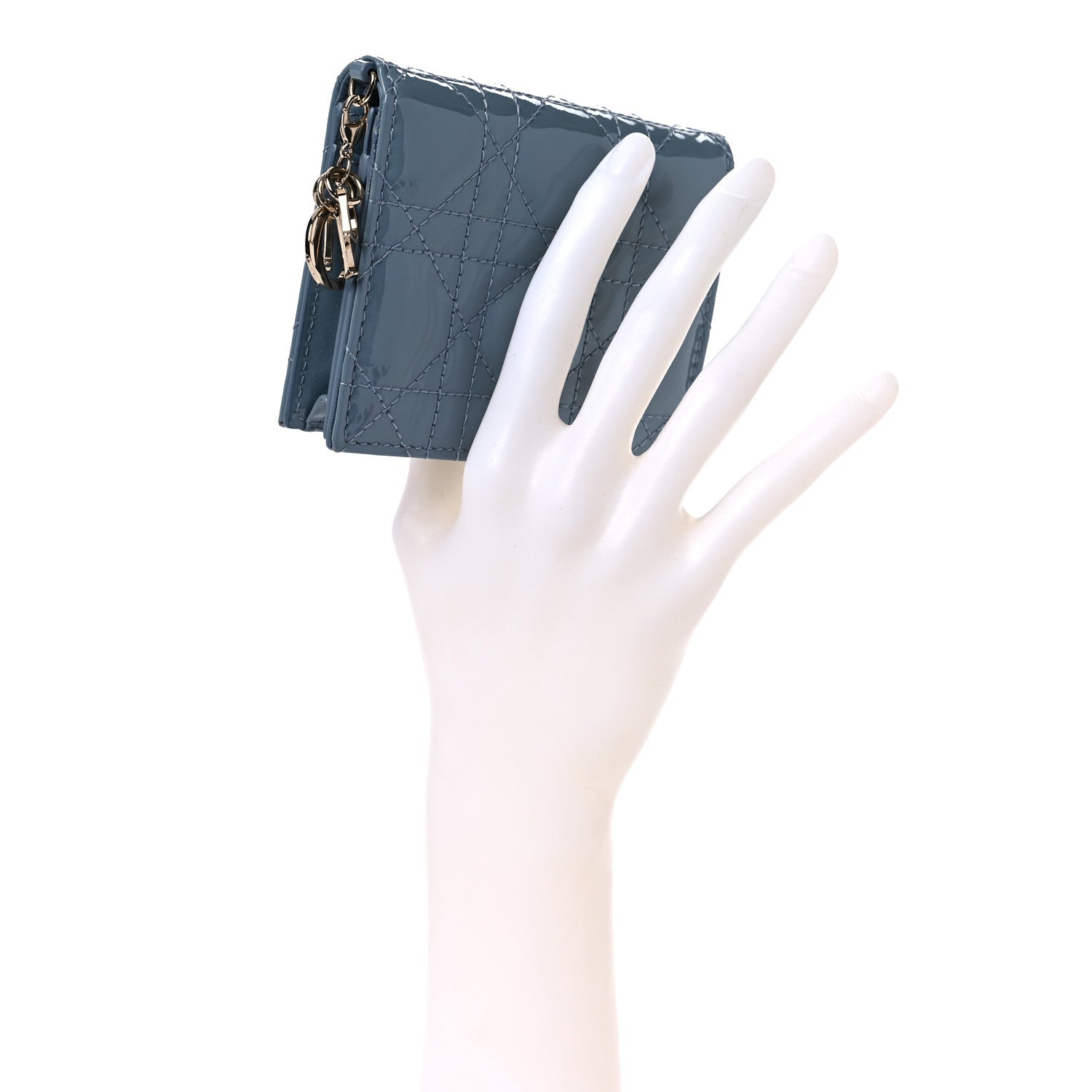 Christian Dior Patent Cannage Mini Lady Dior Wallet Gray Stone 2 of 12