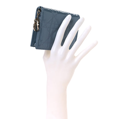 Christian Dior Patent Cannage Mini Lady Dior Wallet Gray Stone 2 of 12