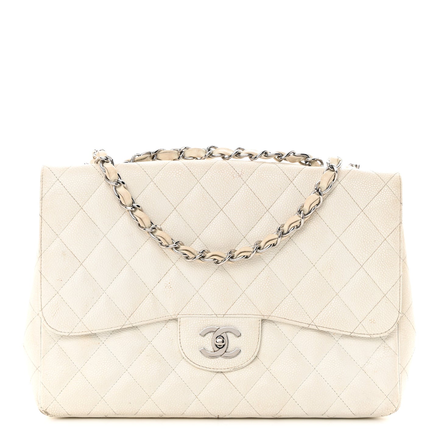 Caviar Quilted Jumbo Single Flap White