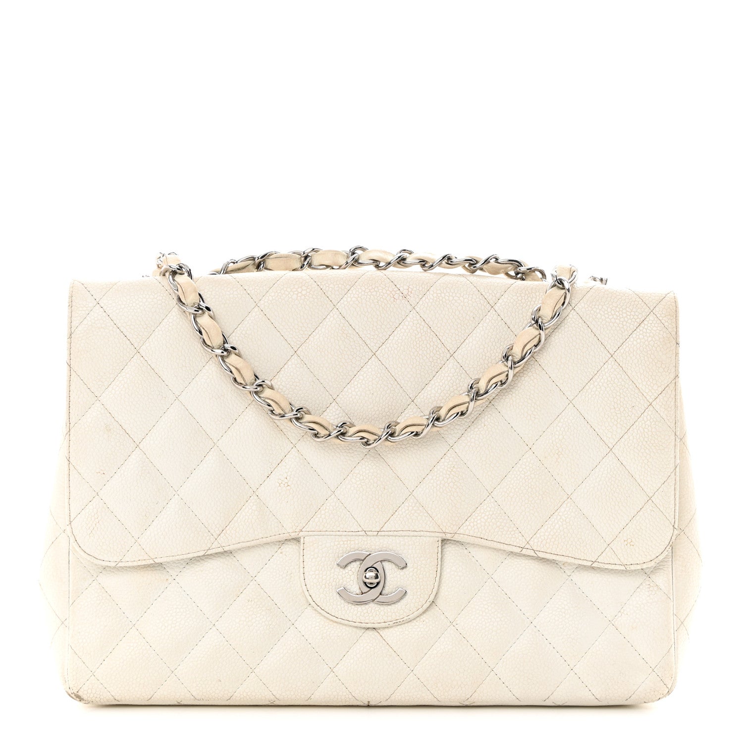 Chanel Caviar Quilted Jumbo Single Flap White 1 of 21
