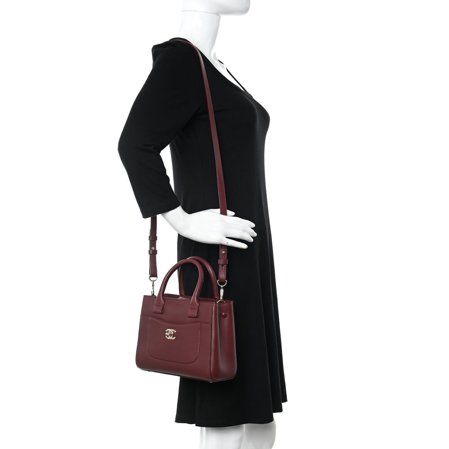 Grained Calfskin Mini Neo Executive Shopper Tote Burgundy