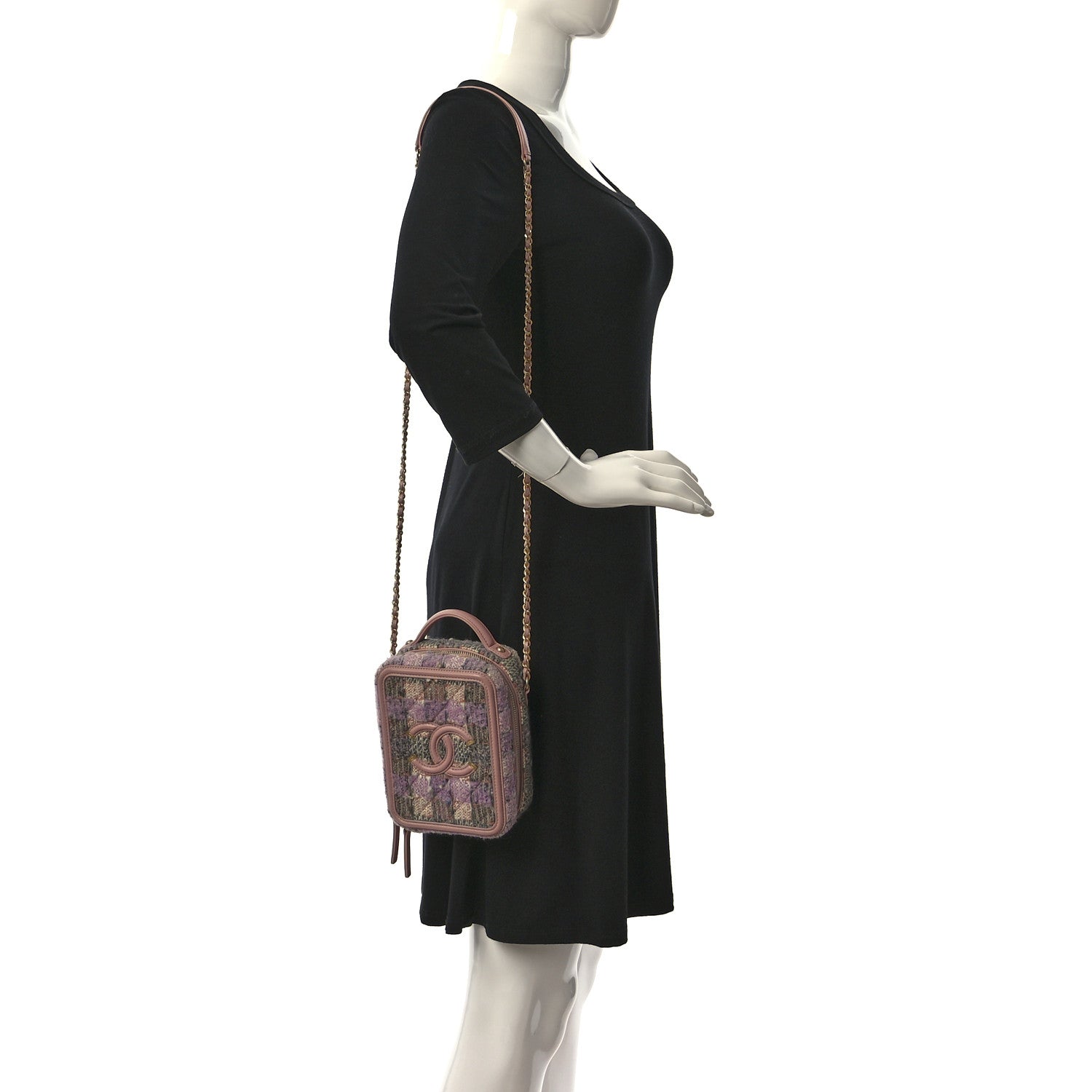 Chanel Tweed Quilted CC North South Filigree Vanity Case Pink 2 of 9