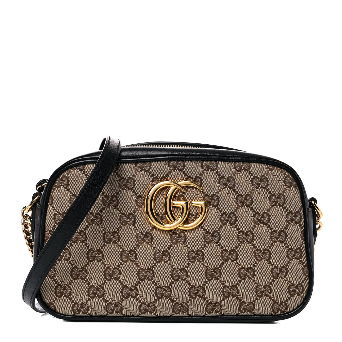 Monogram Matelasse Diagonal Small GG Marmont Chain Shoulder Bag Beige Black