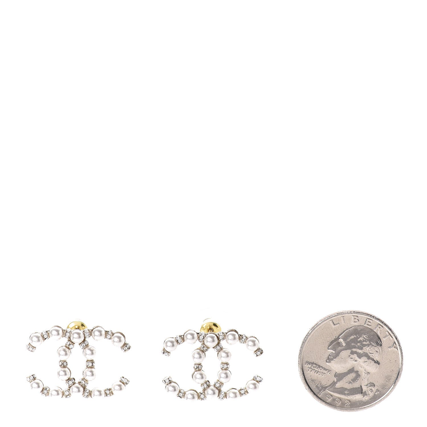 Chanel Pearl Crystal Nefertiti CC Earrings Gold 2 of 5