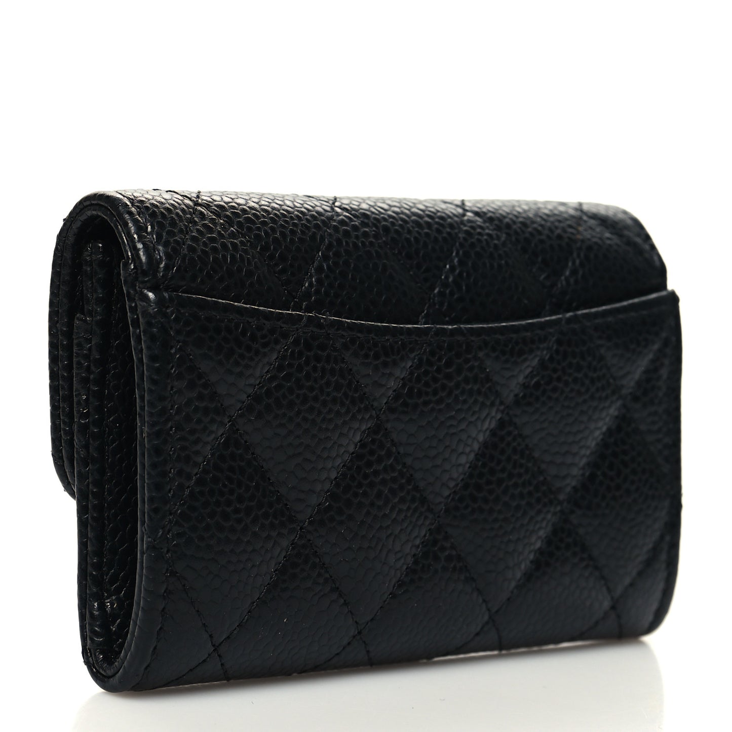 Caviar Quilted Flap Card Holder Wallet Black