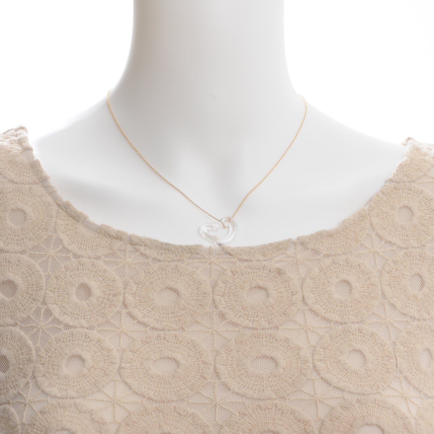 18K Yellow Gold Rock Crystal Quartz Elsa Peretti Open Heart Necklace