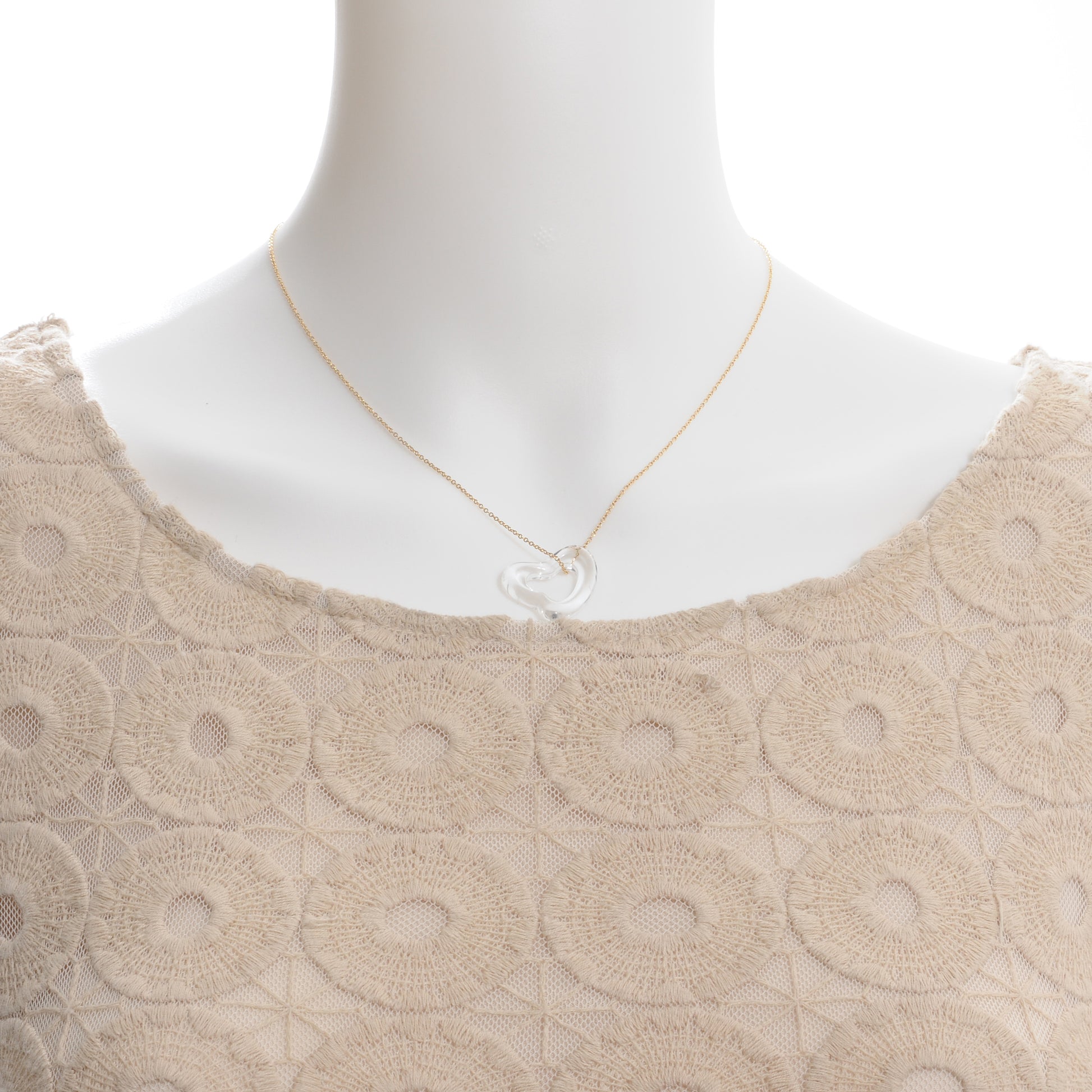 Tiffany 18K Yellow Gold Rock Crystal Quartz Elsa Peretti Open Heart Necklace 2 of 5