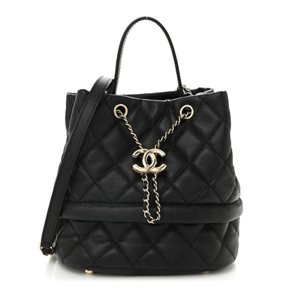 Chanel Caviar Quilted Rolled Up Bucket Drawstring Bag Black 1 of 11
