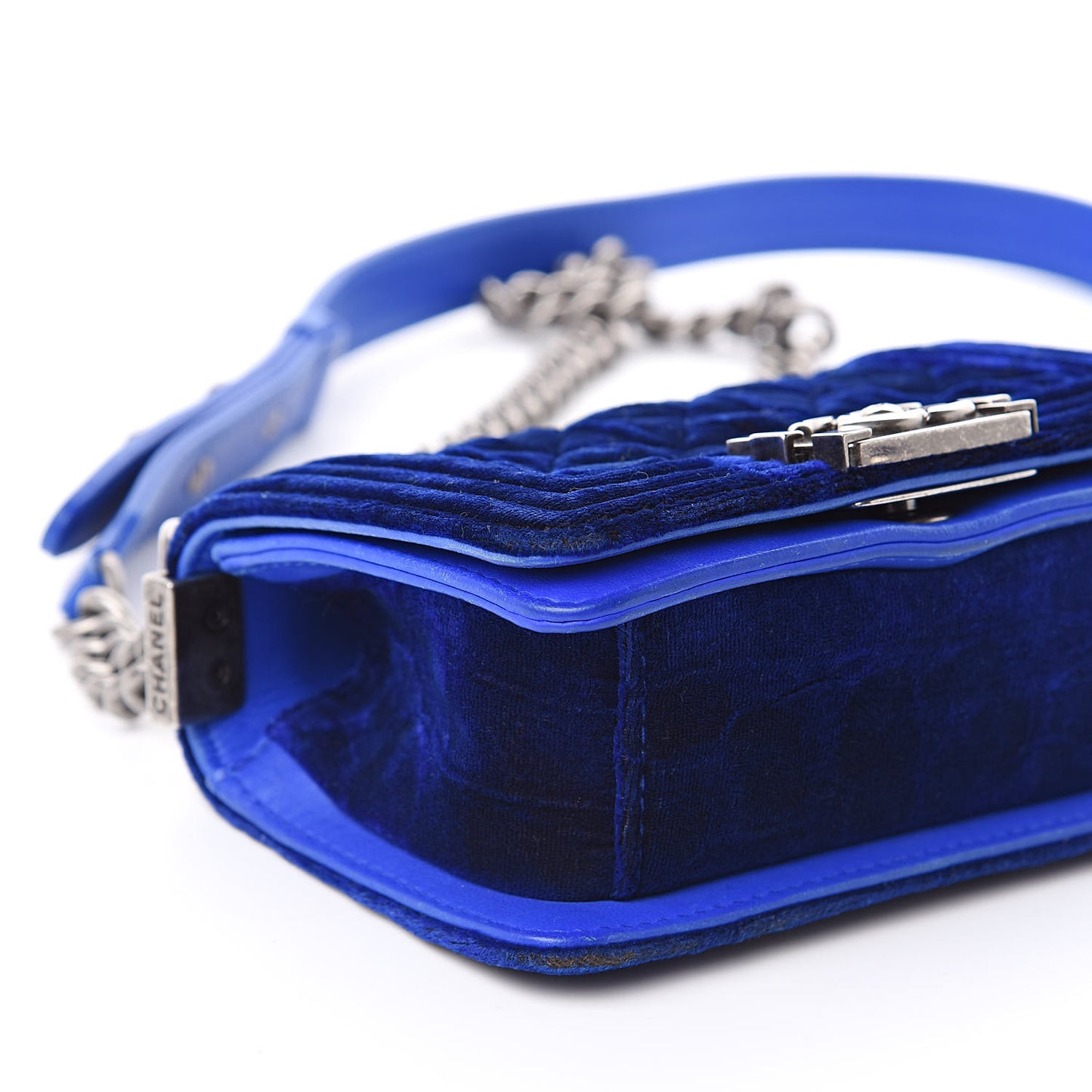 Velvet Quilted Mini Boy Flap Blue