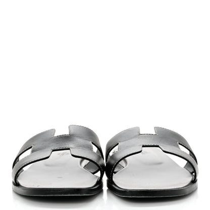 Hermes Box Calfskin Oran Sandals 41.5 Black 2 of 9