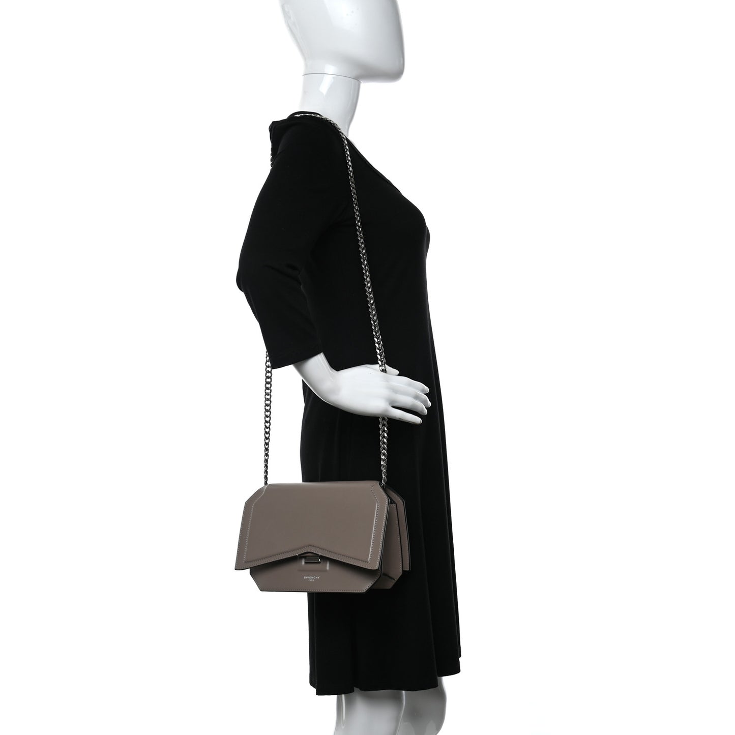 Calfskin Bow Cut Chain Wallet Taupe