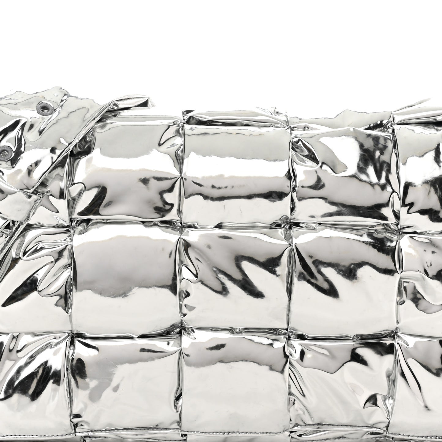 Metallic Calfskin Maxi Intrecciato Padded Cassette Crossbody Bag Silver