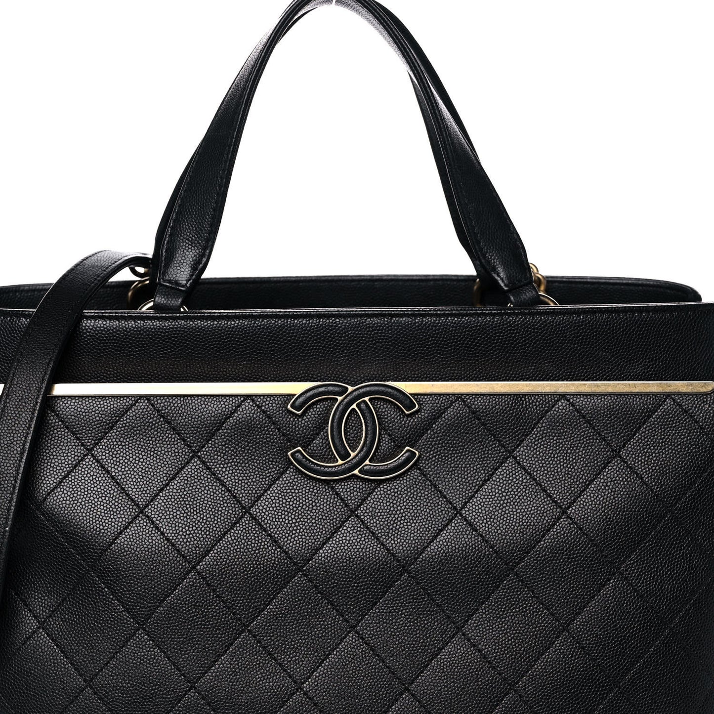 Grained Calfskin Stitched Lady Coco Top Handle Tote Black