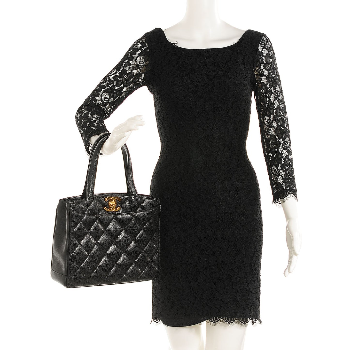 Caviar Quilted Tote Black