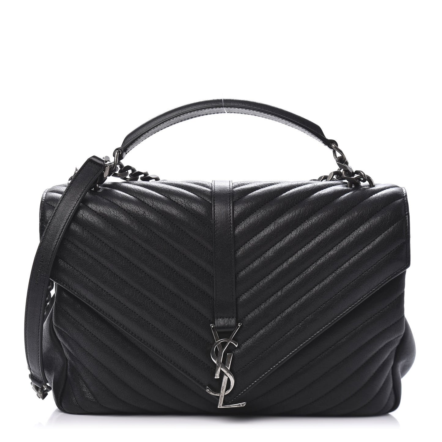Sheepskin Matelasse Chevron Monogram Large College Satchel Black