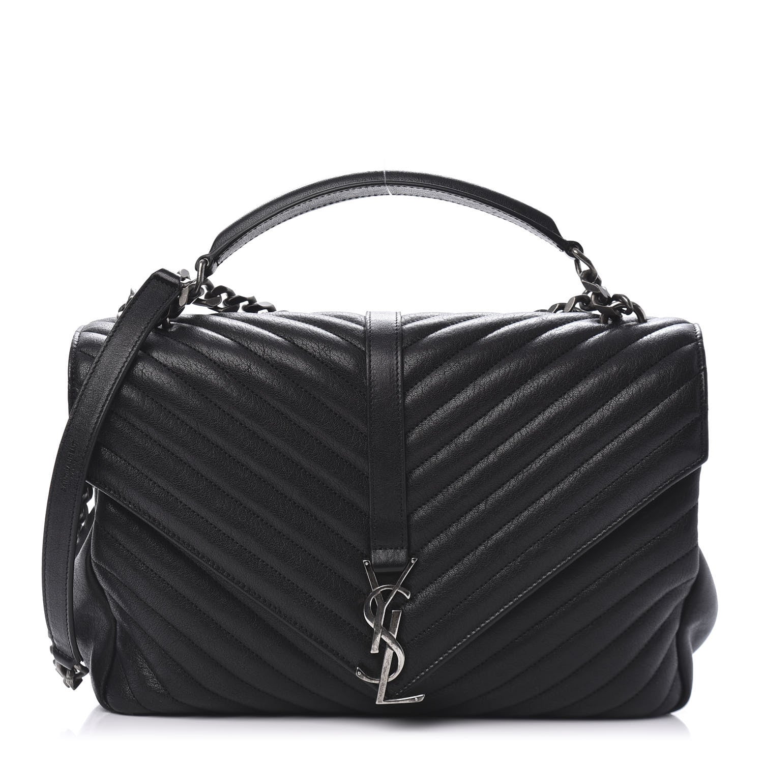 Saint Laurent Sheepskin Matelasse Chevron Monogram Large College Satchel Black 1 of 9